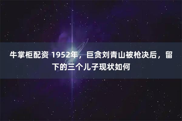 牛掌柜配资 1952年，巨贪刘青山被枪决后，留下的三个儿子现状如何